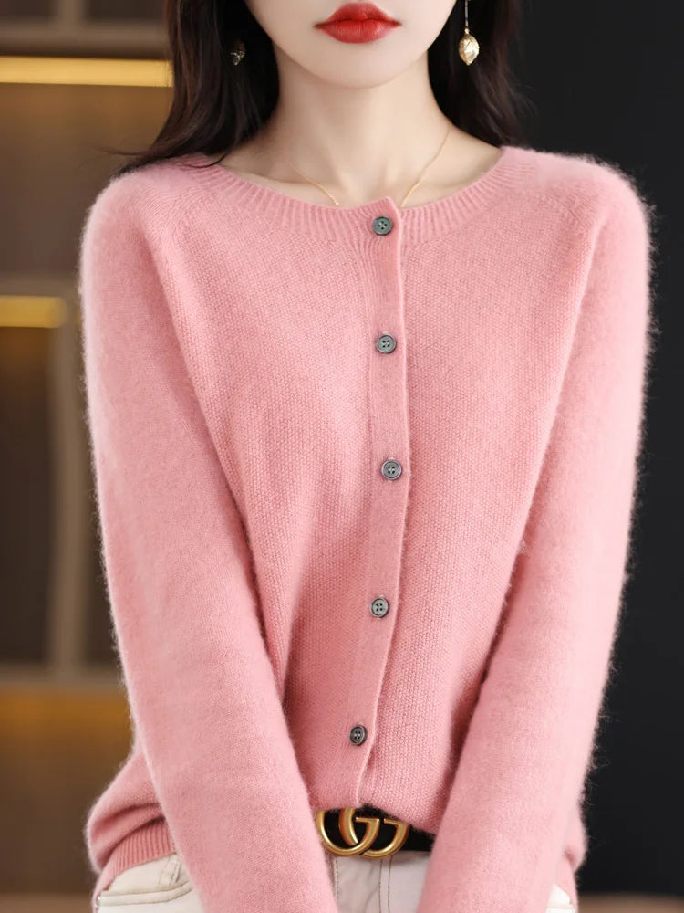 Cardigan col rond en laine mérinos – Femme