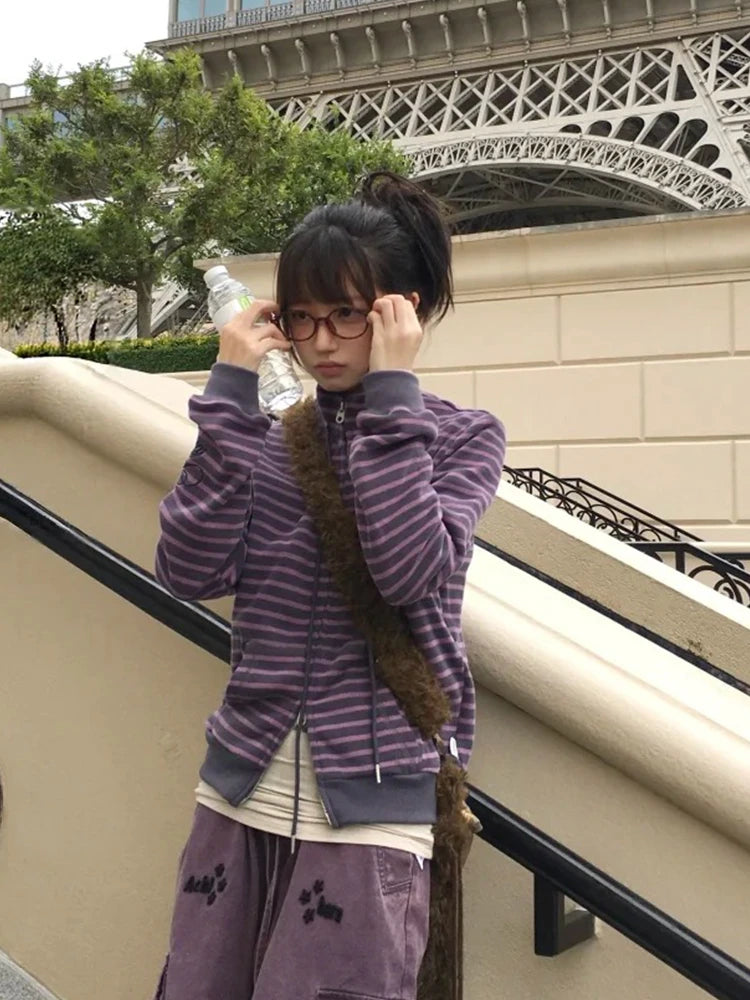 Striped Stand-Collar Sweatshirt – Women