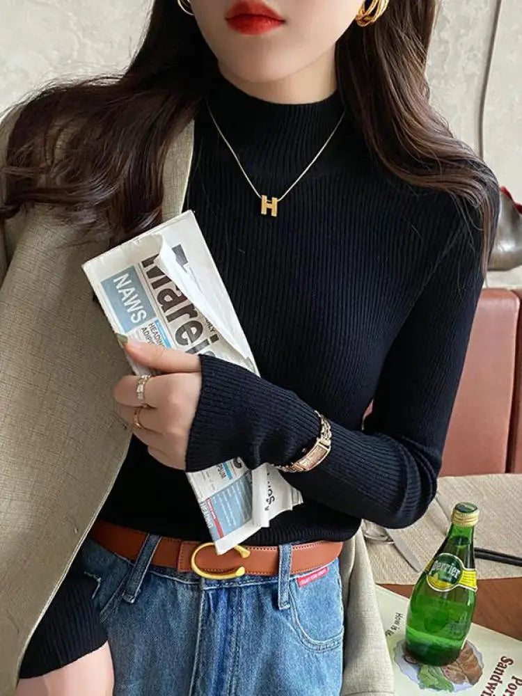 Pull vintage en maille à col montant – Femme