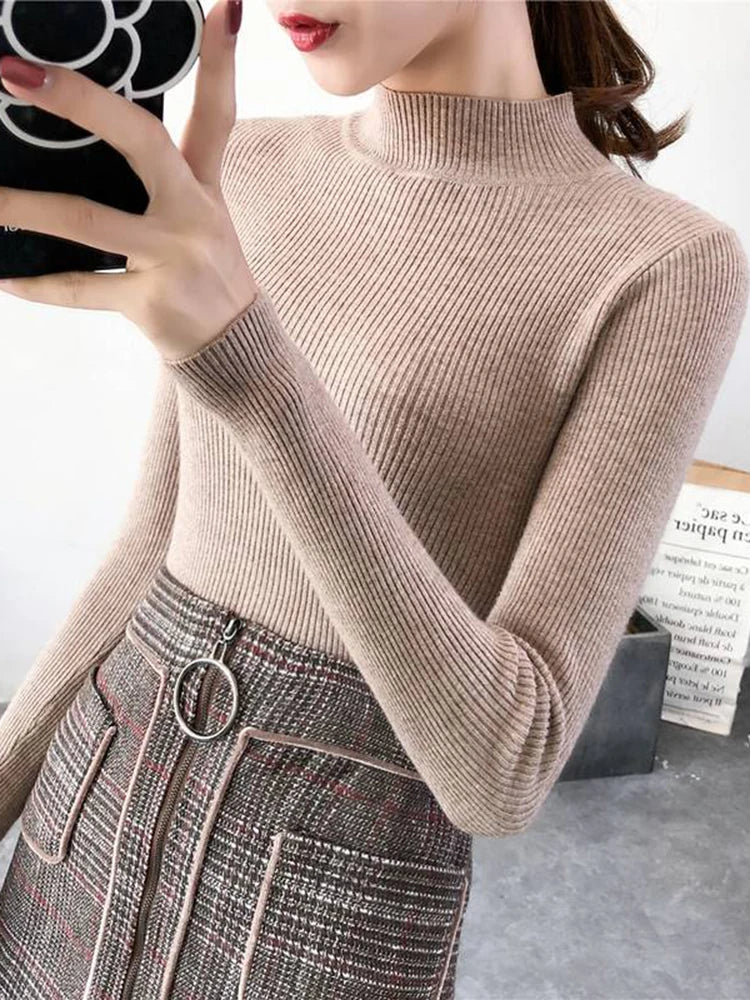 Classic Mock Neck Slim Sweater – Women